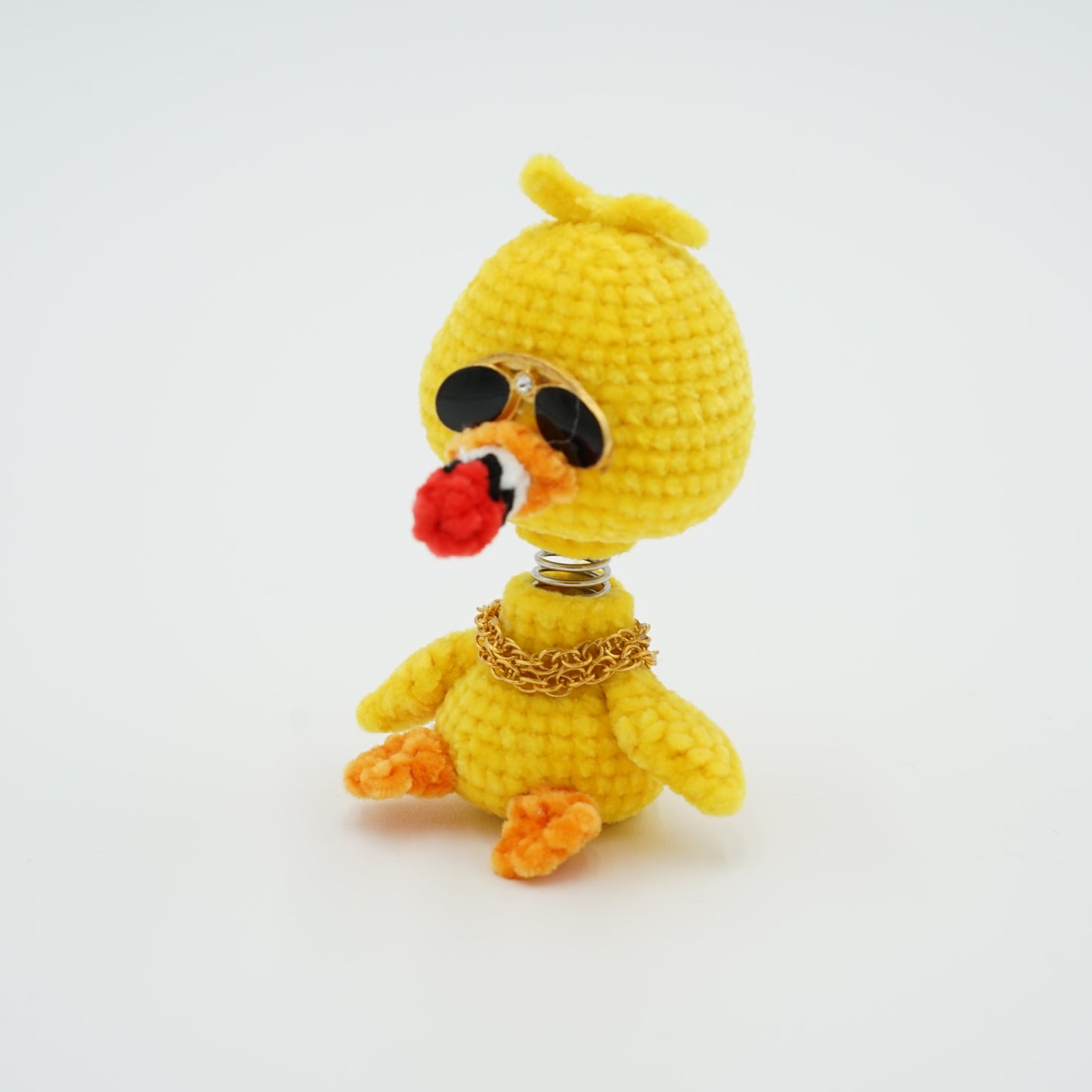 Handmade Crochet Duck with Sunglasses Cigar and Necklace, Hand-Knitted with Cotton Yarn