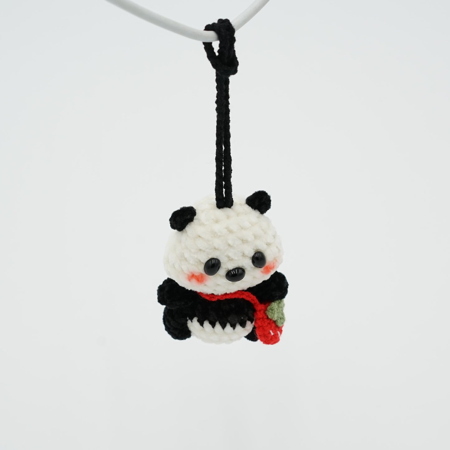 Handmade Crochet Panda with Haning Rope or Panda Pin, Hand-Knitted with Cotton Yarn