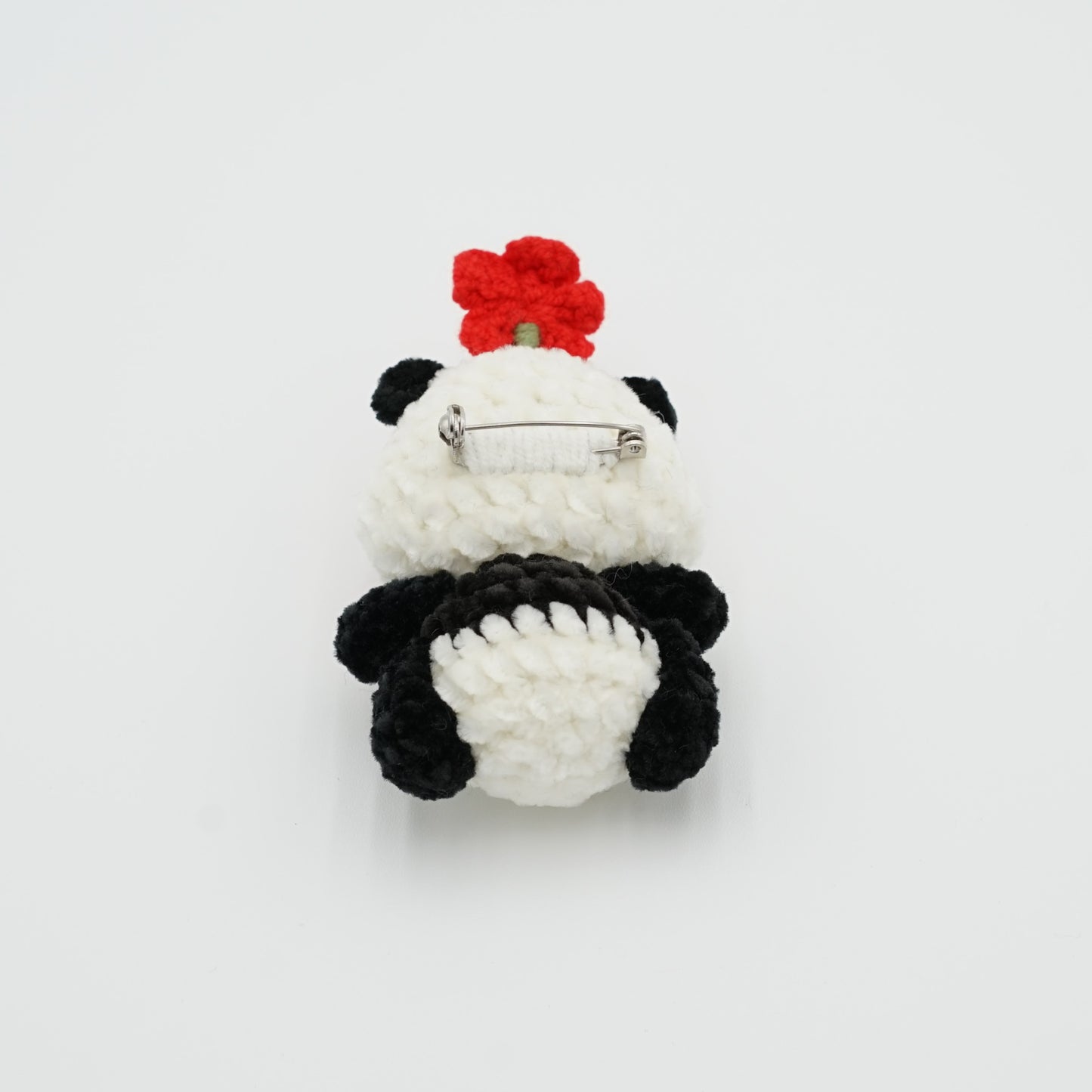 Handmade Crochet Panda with Haning Rope or Panda Pin, Hand-Knitted with Cotton Yarn