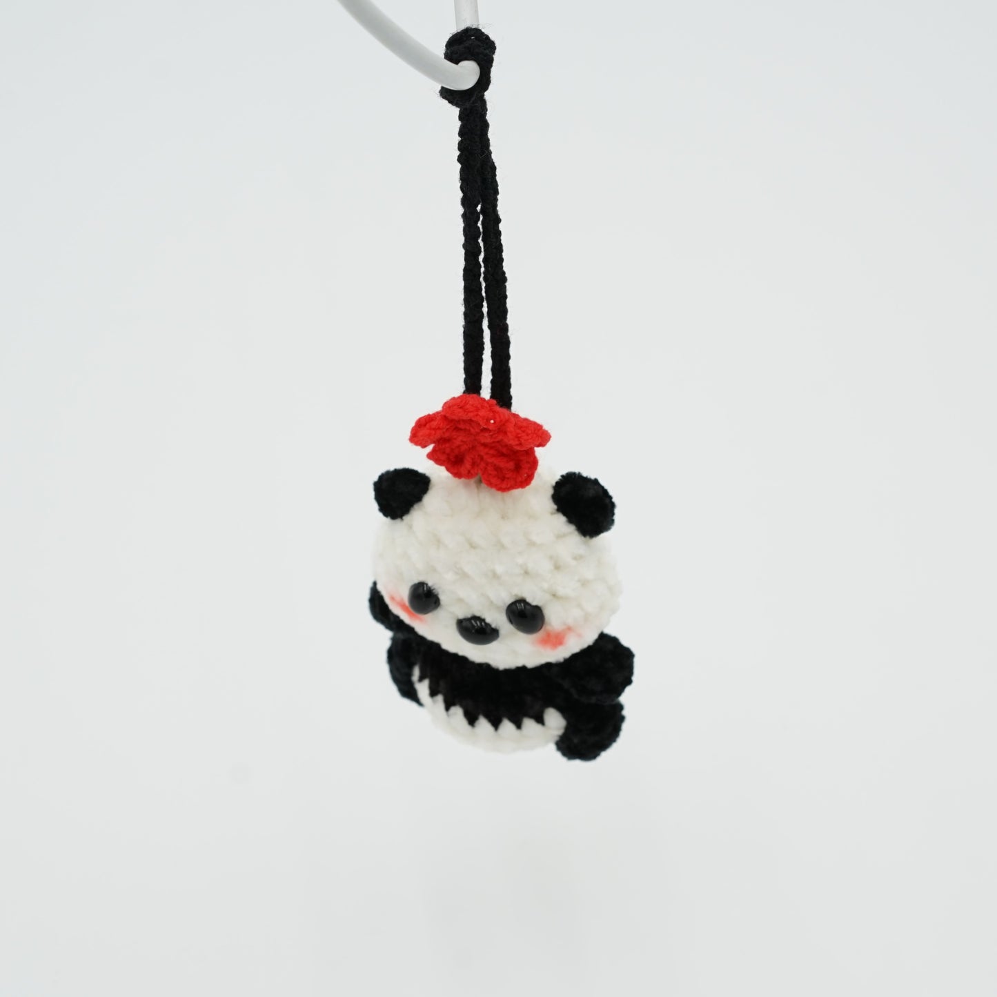 Handmade Crochet Panda with Haning Rope or Panda Pin, Hand-Knitted with Cotton Yarn